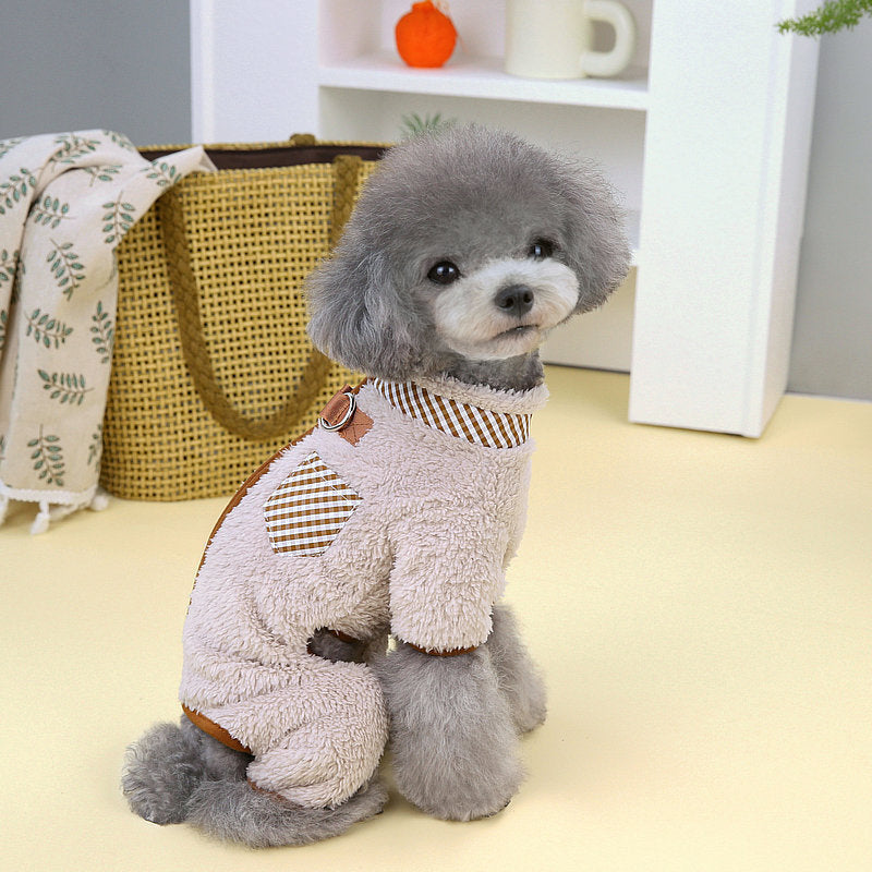 Four-Legged Fleece Pet Outfit with Double-Ring Buckle