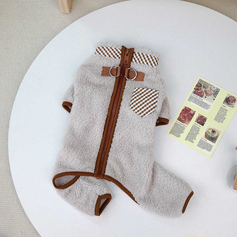 Four-Legged Fleece Pet Outfit with Double-Ring Buckle