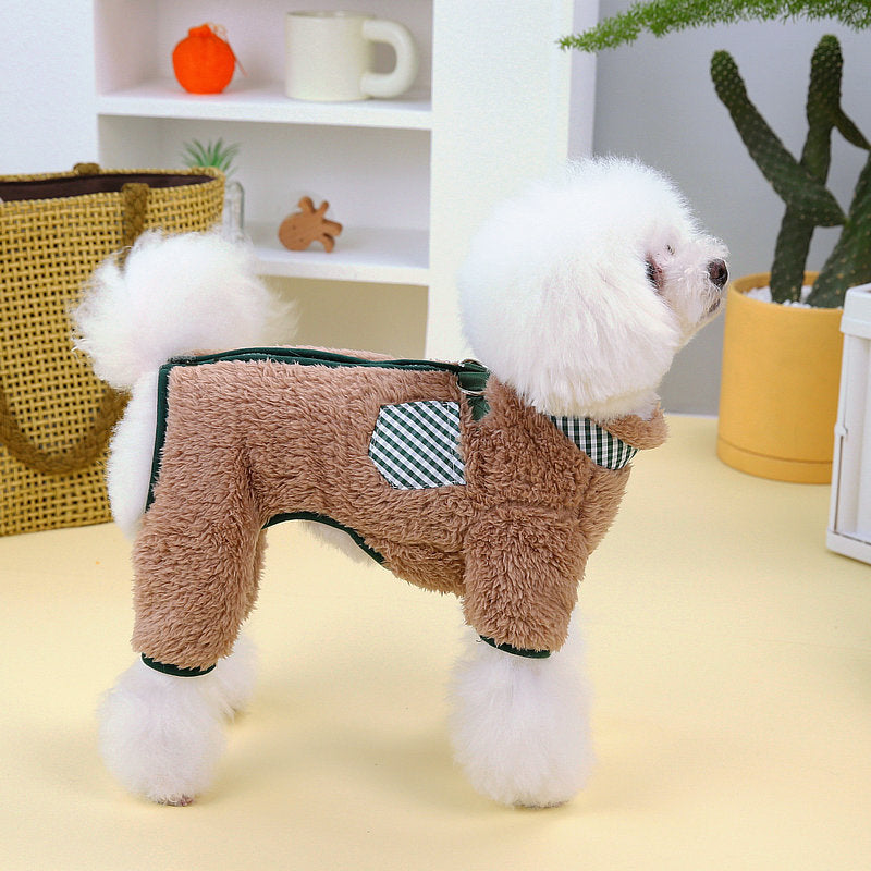 Four-Legged Fleece Pet Outfit with Double-Ring Buckle