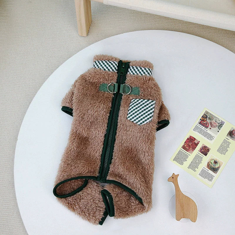 Four-Legged Fleece Pet Outfit with Double-Ring Buckle