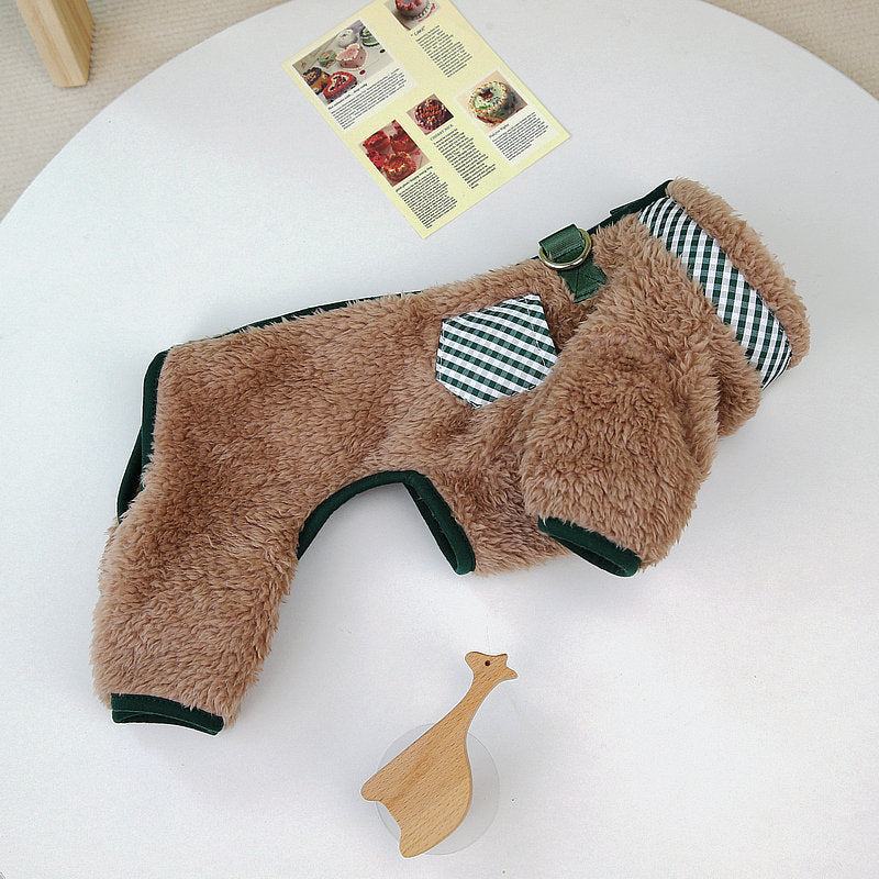 Four-Legged Fleece Pet Outfit with Double-Ring Buckle
