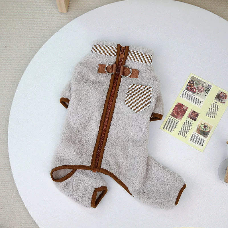 Four-Legged Fleece Pet Outfit with Double-Ring Buckle