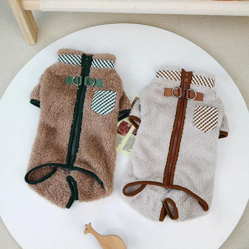 Four-Legged Fleece Pet Outfit with Double-Ring Buckle